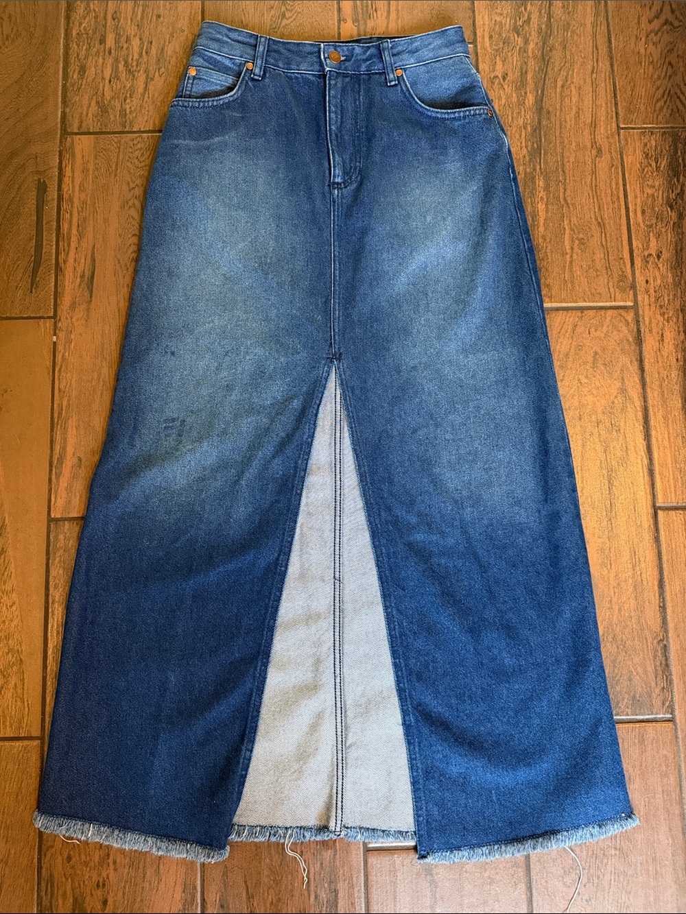 Pilcro Dark Blue Denim Skirt with Center Slit